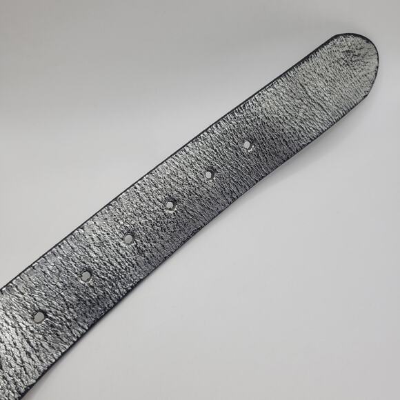 Express Belt Small Silver Leather Metallic Crackle Futuristic Rock Moto Cyber main image 5